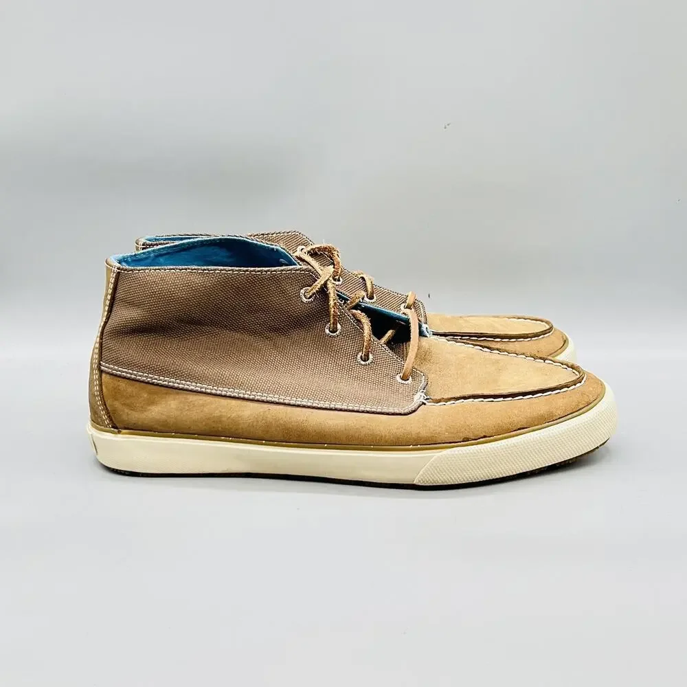 Sperry Shoes Mens 13 Brown Leather Canvas Top Sider Boat Chukka Casual Comfort